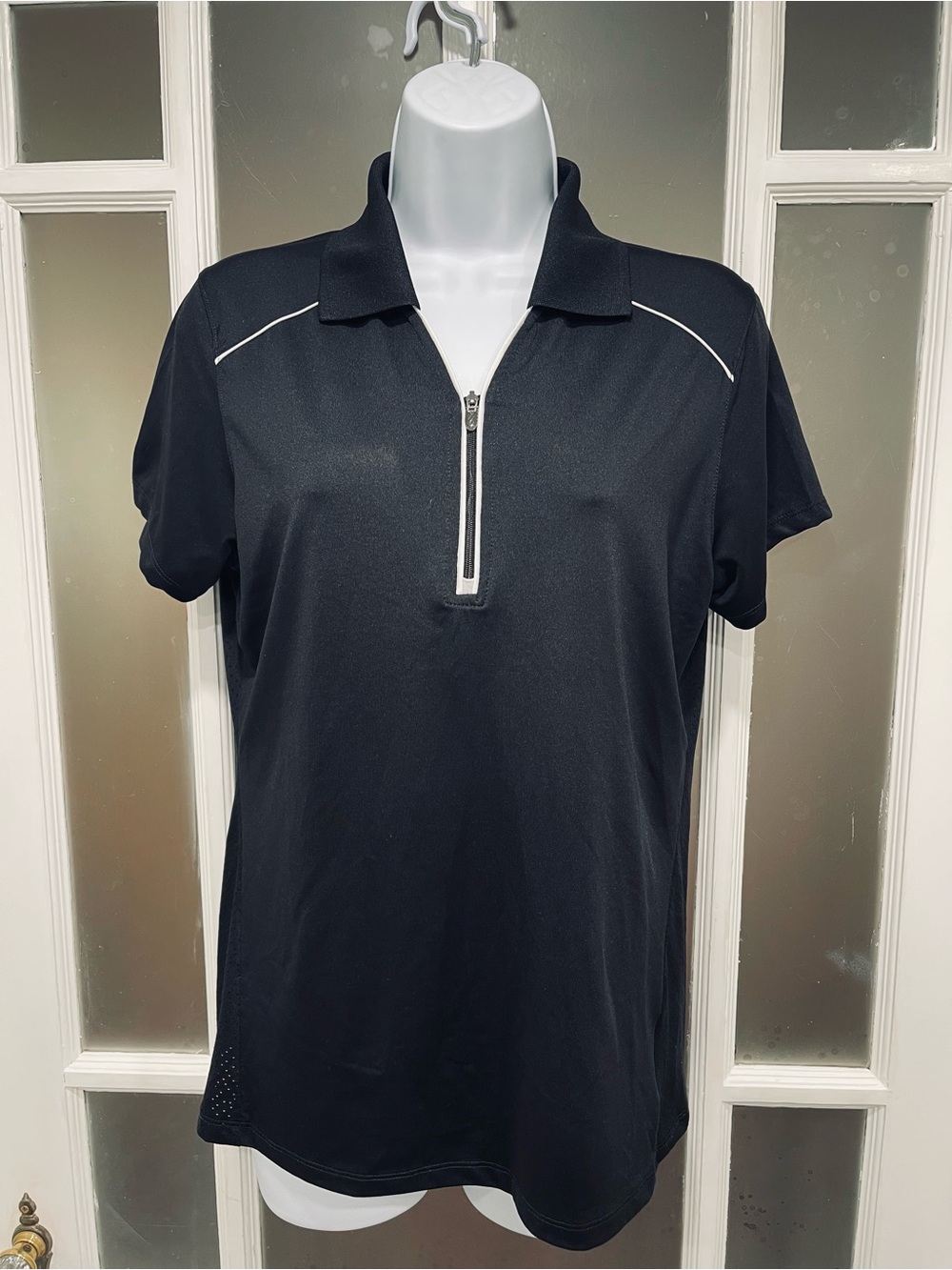 Womenβs Black Short-Sleeve Zip Polo Top